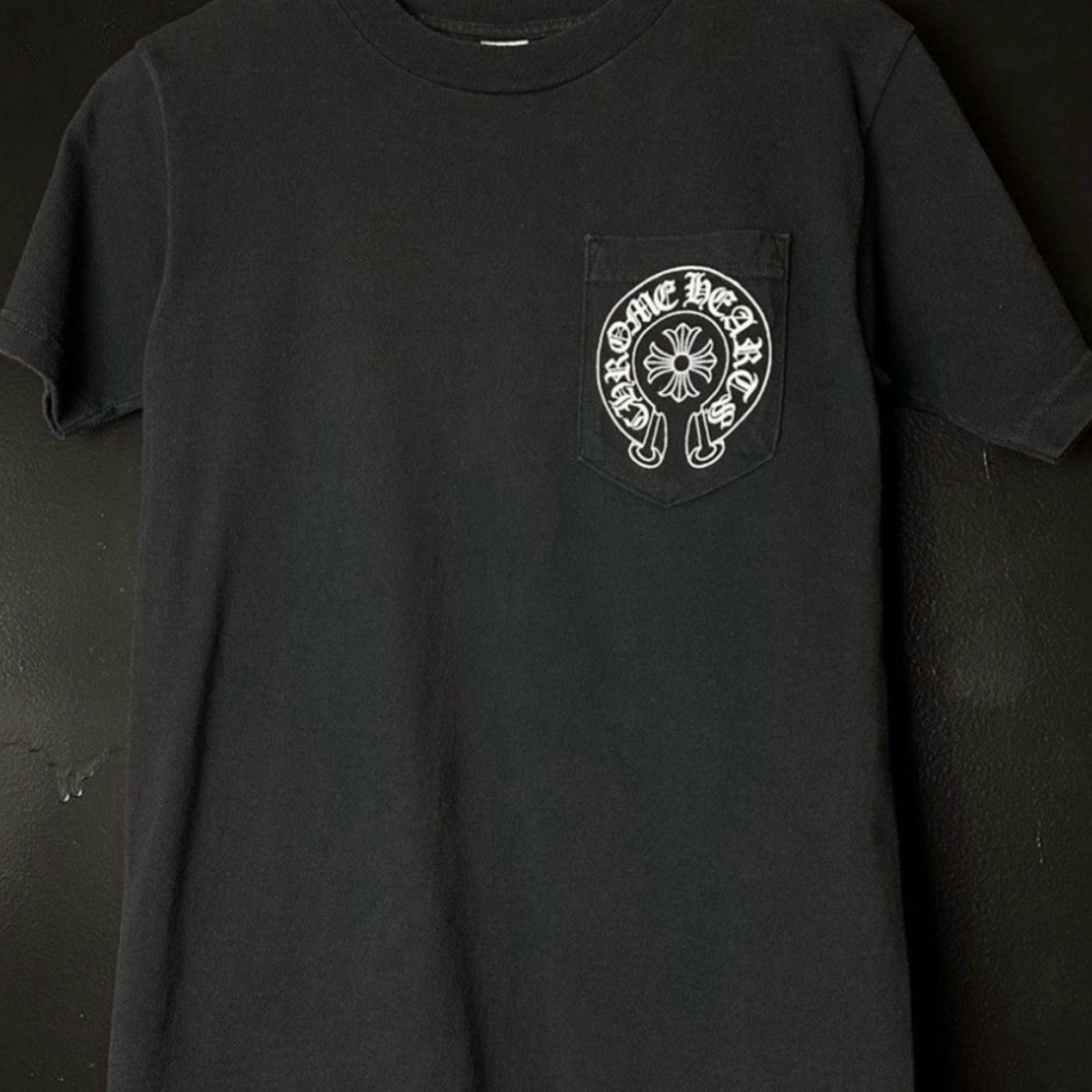Chrome Hearts Black T-Shirt with White Pocket Emblem